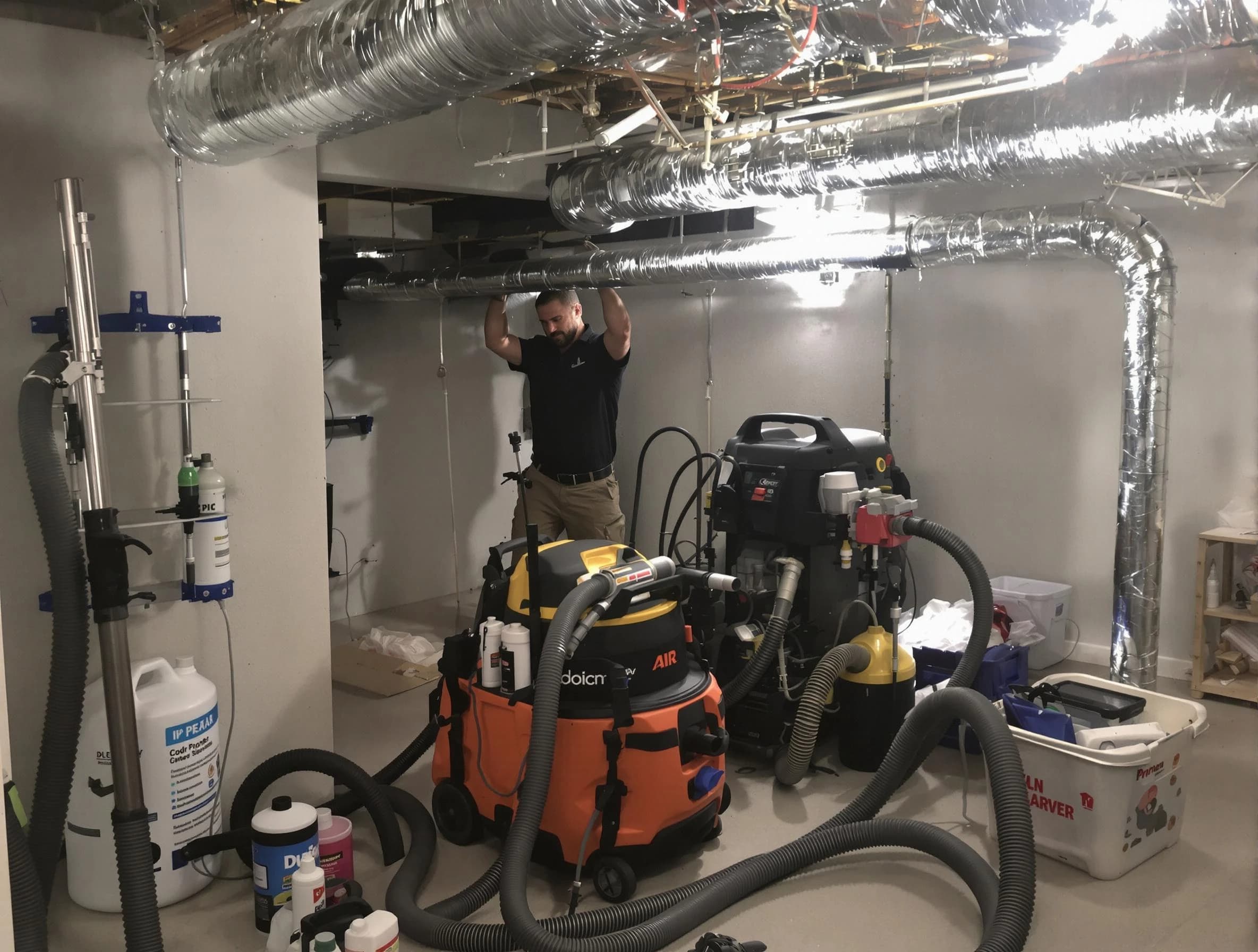 North Salt Lake Air Duct Cleaning specialist performing professional mold removal from air ducts using safety equipment in North Salt Lake