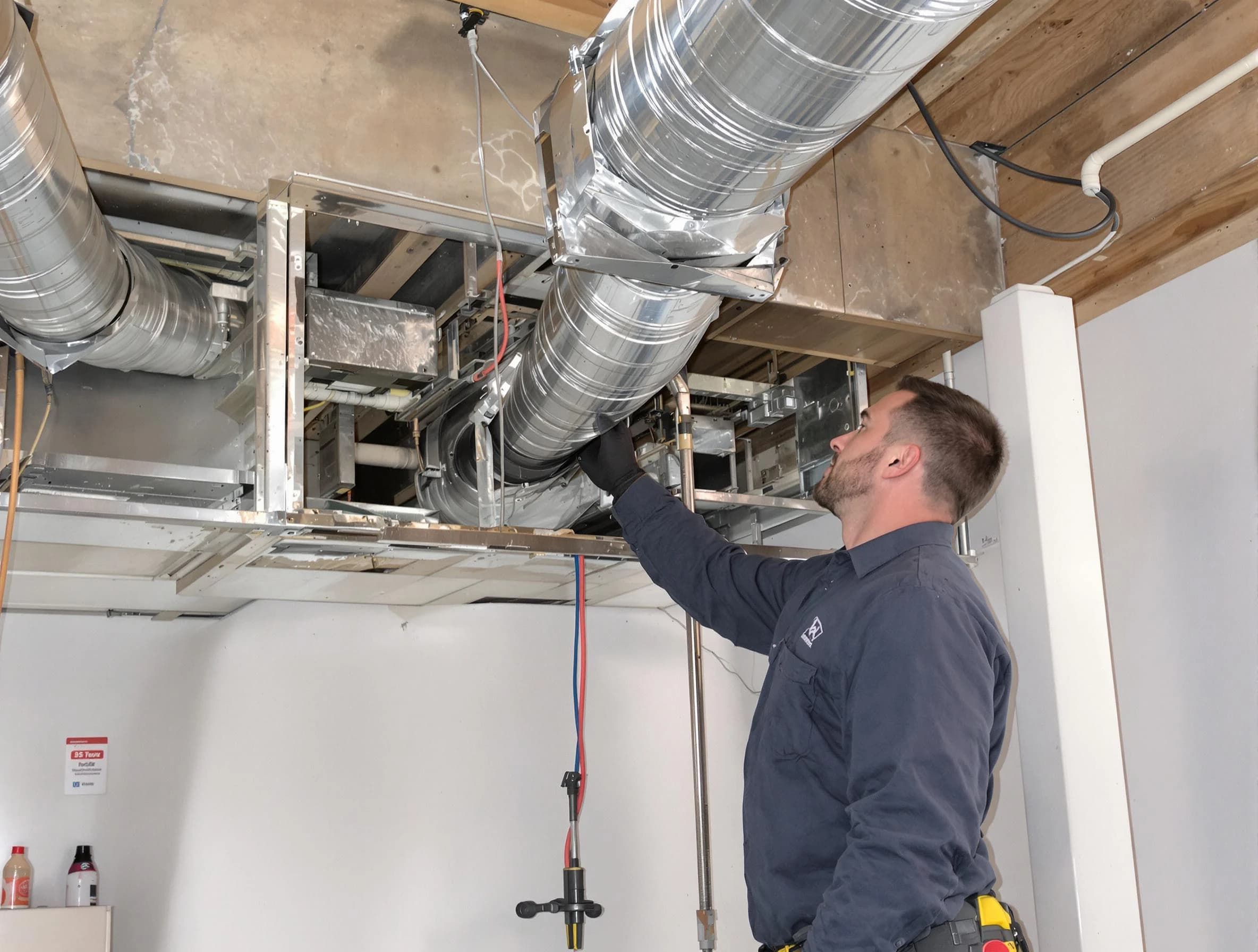 North Salt Lake Air Duct Cleaning technician performing professional air duct repair using specialized tools in North Salt Lake