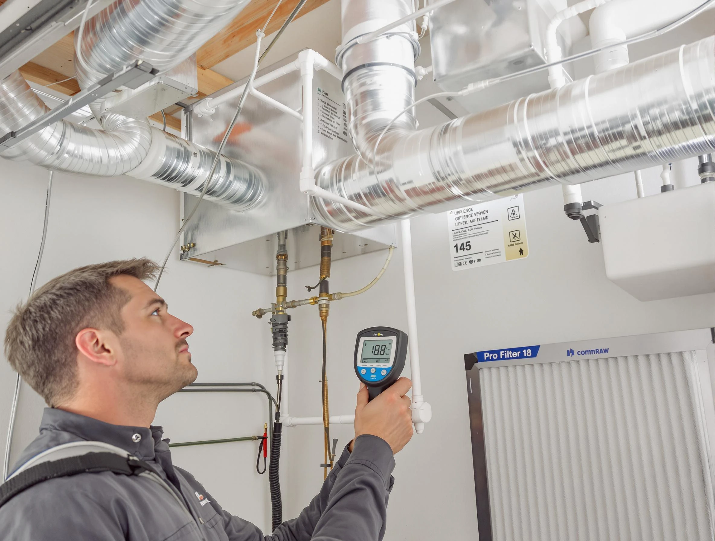 North Salt Lake Air Duct Cleaning expert conducting detailed filter system inspection using diagnostic tools in North Salt Lake